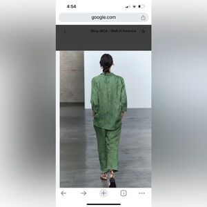 Zara set jacquard green shirt and pants L